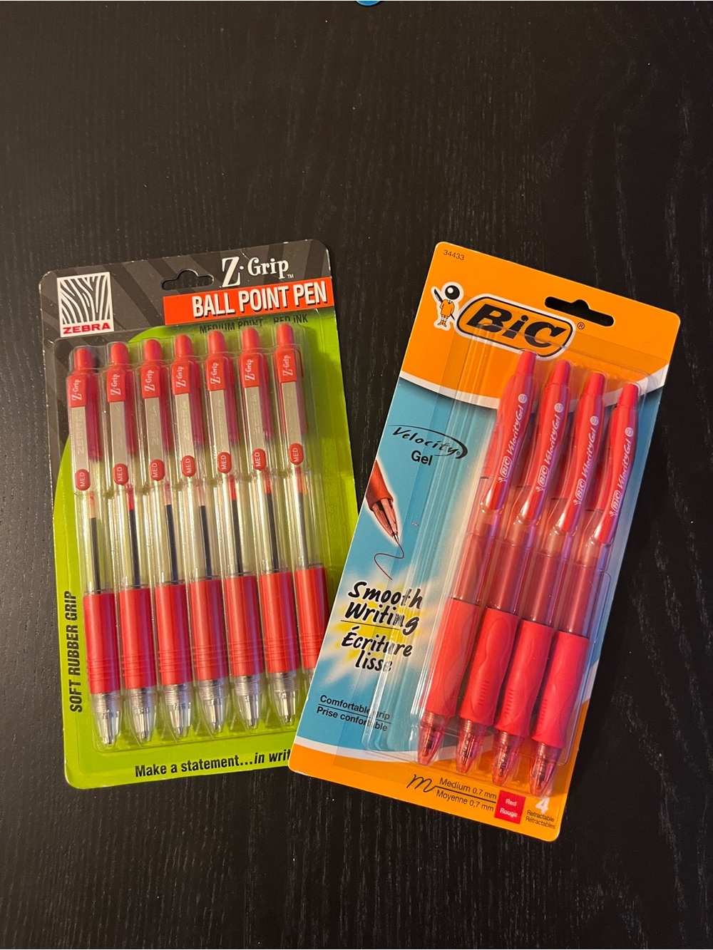 BIC Velocity & Zebra Z-Grip Red Ink Pen Lot Gel Ballpoint Retractable 0.7 1.0